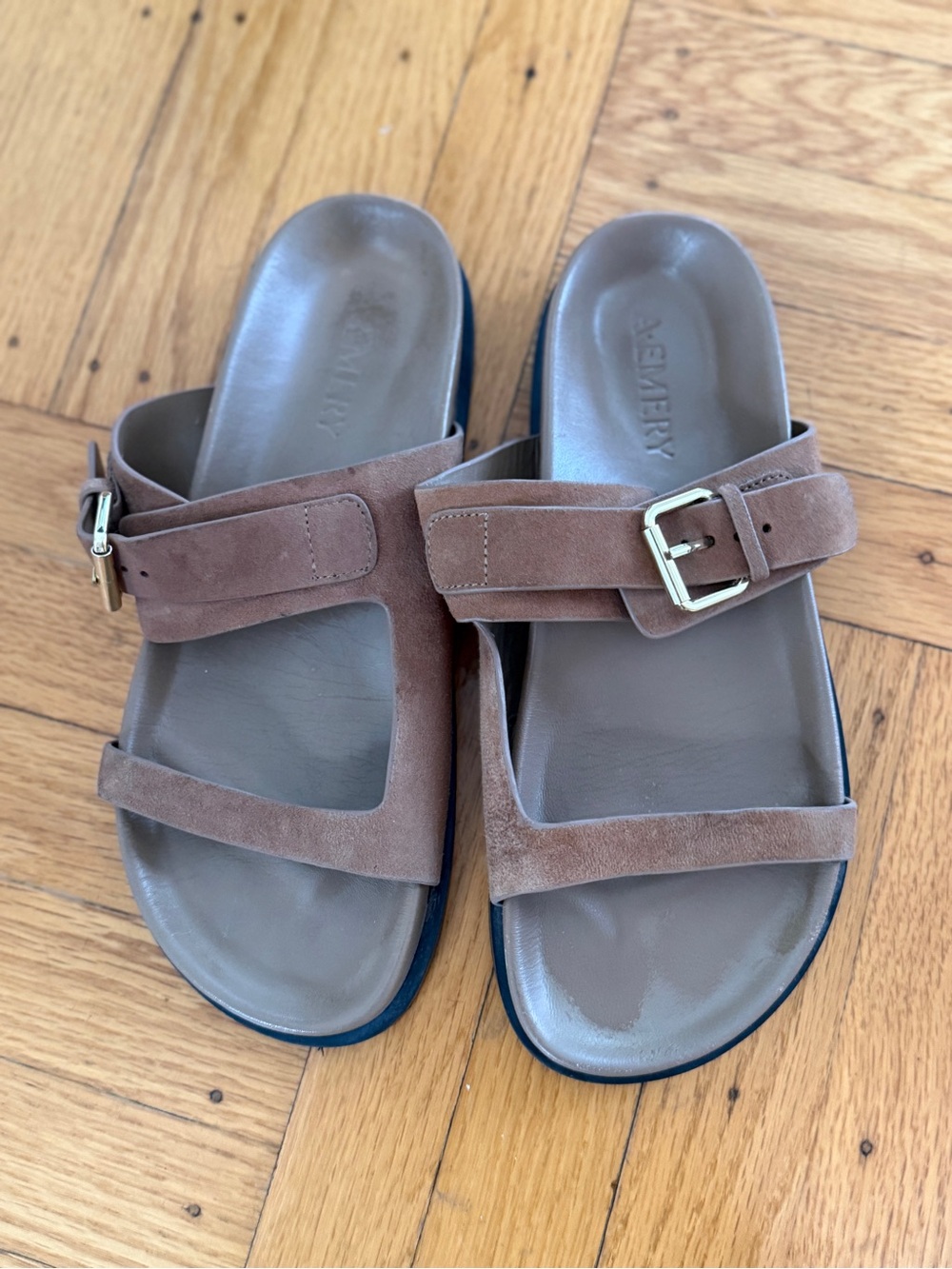 Women’s A.Emery Suede Buckle Slide Sandals - Brown